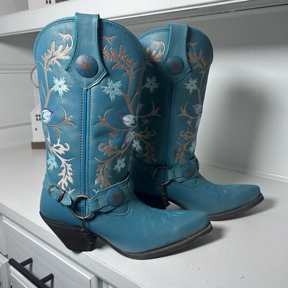 Durango Women’s Turquoise Harness Western Boots 6.5M Floral Embroidered Cowgirl - Picture 2 of 8